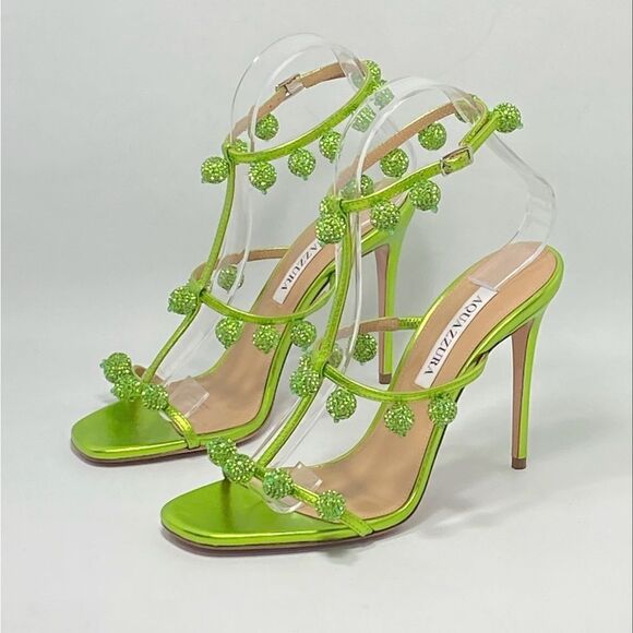 Aquazzura Cha Cha Cha Metallic Leather Sandals size 37.5 - Picture 5 of 12